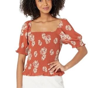 Madewell Rust Floral Smocked Blouse